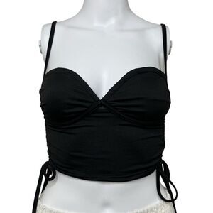 SHEIN Cotton Ruched Bustier Crop Top Black Size XS